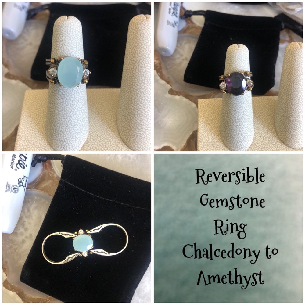 Reversible Gemstone Ring-Chalcedony to Amethyst-Sz 7- Boutique Designer